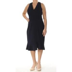 BETSEY JOHNSON Ruffled Scuba Crepe Dress In Navy Blue - size 10 - OE2